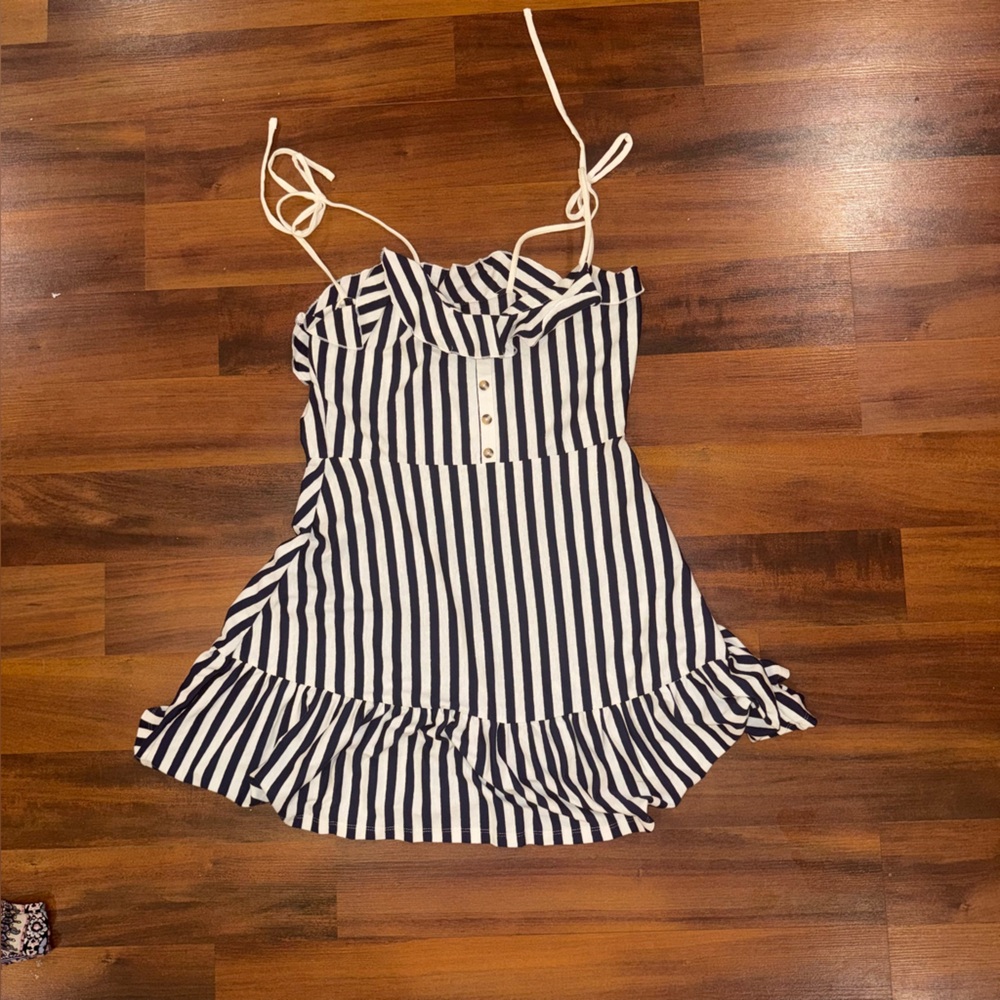 ASOS Navy and White Summer Dress with Bow Tie Straps Size 4
